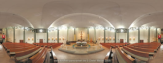 Panorama Kath. Pfarrkirche Christ-Knig Landau i.d.Pfalz, Innenraum Zentrum; equirectangulare Darstellung